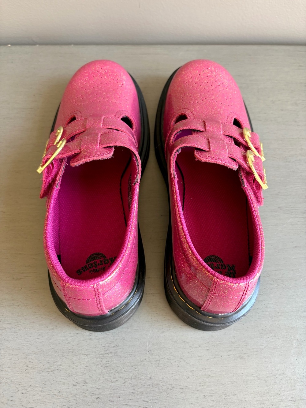 Doc Dr. Martens Pink Glitter Double-Buckle Mary Jane Shoes Boots Women 6 NEW - Picture 6 of 13